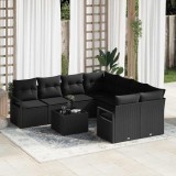 Set Canapele Grădină 9 Piese cu Perne Negru Ratan Poli
