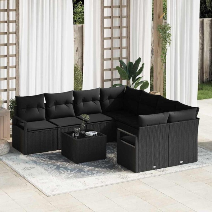 Set de canapele pentru grădină 9 pcs Negru 55 x 55 x 37 cm