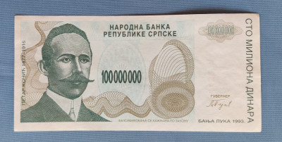 Bosnia Hertegovina (Republica Srpska) - 100 000 000 Dinara / dinari (1993) foto