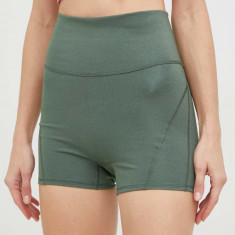 adidas Performance pantaloni scurți de yoga Studio Lux Fire femei, culoarea verde, neted, high waist