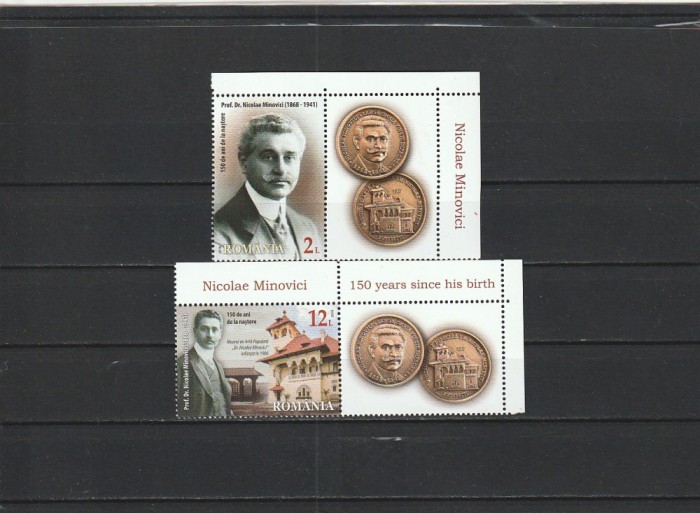 ROMANIA 2018 LP 2217 a NICOLAE MINOVICI 150 DE ANI DE LA NASTERE SERIE CU VINIETA MNH NESTAMPILATA
