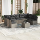 vidaXL Set mobilier de grădină cu perne, 10 piese, gri, poliratan
