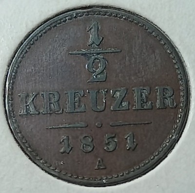 Austria, 1&amp;frasl;2 Kreuzer 1851 A. foto