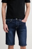 Pepe Jeans pantaloni scurti jeans SLIM GYMDIGO SHORT TRACK barbati, culoarea albastru marin, PM801075EE4