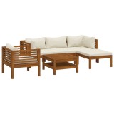 Set mobilier gradina cu perne crem, 6 piese, lemn masiv acacia