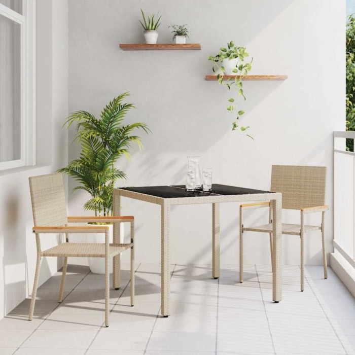 vidaXL Set de masă pentru grădină 3 pcs Bej 90 x 90 x 75 cm poliratan 3365386