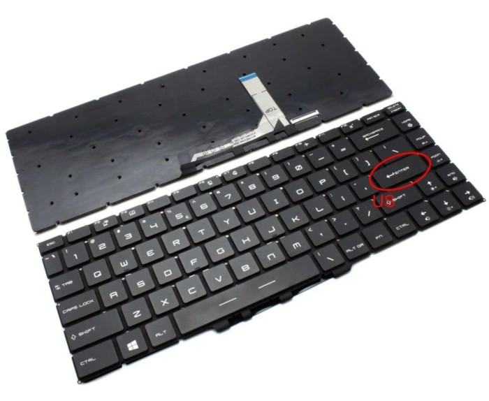 Tastatura MSI GS65 iluminata layout US fara rama enter mic, GS65VR iluminata layout US fara rama enter mic