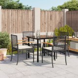 VidaXL Set mobilier de grădină cu perne, 5 piese, negru, poliratan
