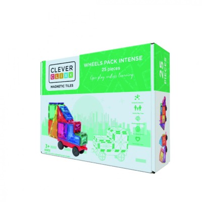 Joc magnetic de construit cu set de roti 25 piese, Cleverclixx foto