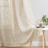 Cortină din dantelă semi-transparentă bej, broderie modernă, cortine cu ochiuri, croșetă, model cu frunze, pentru living, stil fermier, dormitor, 2 bu