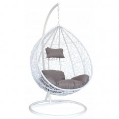Scaun leagan suspendat, ratan sintetic, alb si gri, marime XL, 115x123 cm, 194 cm GartenVIP DiyLine foto