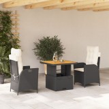 VidaXL Set mobilier de grădină cu perne, 3 piese, negru, poliratan