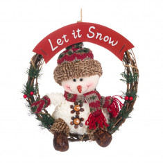 Decoratiune sarbatori tip coronita pentru usa, 30 cm, model Om de zapada, mesaj Let it Snow foto