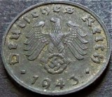 Cumpara ieftin Moneda istorica 1 REICHSPFENNIG - GERMANIA NAZISTA, anul 1943 B * cod 4877 B, Europa, Zinc