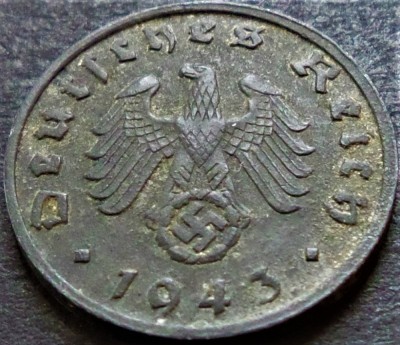 Moneda istorica 1 REICHSPFENNIG - GERMANIA NAZISTA, anul 1943 B * cod 4877 B foto