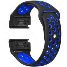 Curea ceas Smartwatch Garmin Fenix 7 / 6 / 5 Plus / 5, 22 mm iUni Silicon Sport Negru-Albastru foto