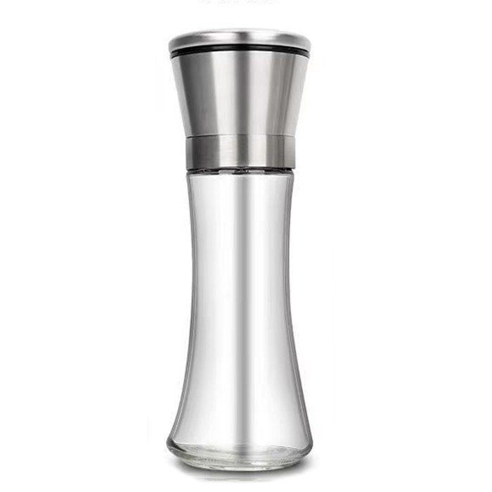 Rasnita Manuala pentru boabe, Cyrax, Rasnita pentru Piper Sare Cafea, din Sticla cu Otel inoxidabil, 19.2 x 6.4 cm, volum 200 ml, Transparenta cu Capa