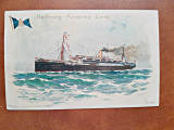 Carte postala, desen vapor Hamburg-Amerika Linie, 1914