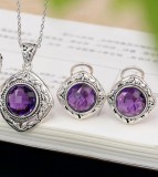 Cumpara ieftin Set Argint 925 , zRoyal Amethyst, , Pandantiv E i Cercei cu Design Vintage