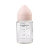 Biberon din sticla anti-colici mombella , 180 ml, cu tetină silicon s - flux lent (0-3 luni) - old rose