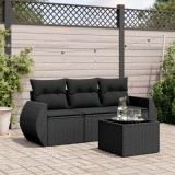 Set mobilier de gradina cu perne, 4 piese, negru, poliratan