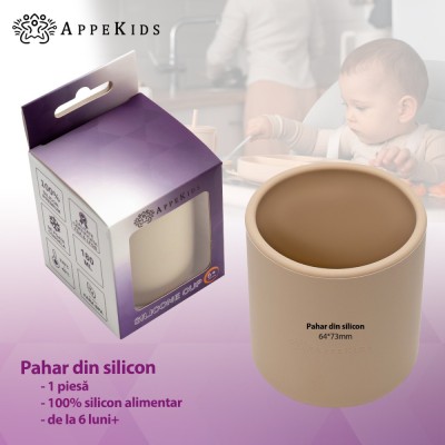 Pahar din silicon, appekids - bubble beige foto