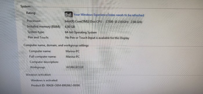 PC , Calculator. Intel Core Duo E7500/2,93 GHz , Ram 6 gb/ Hard 160 gb/ Win 7 .