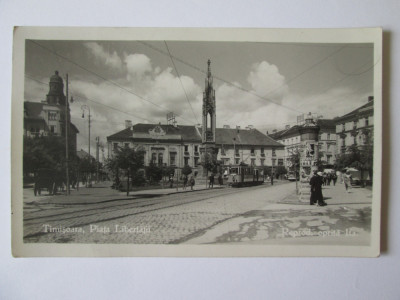 Carte postala foto Timisoara-Piata Libertatii,tramvai,afise publicitare 1941 foto