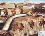 Lenjerie Pat Bumbac Satinat 4 Piese 3D Ralex, Imprimeu Tigri, 2 Persoane, Cearceaf 230x250 cm