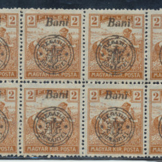 Romania 1919 Emisiunea Oradea timbru Seceratori 2 Bani bloc de 8 ancrasat MNH