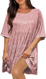 UD Femei Rochie Paiete Sparkly Giltter G&acirc;t Rotund Maneca Scurta A-Line Loose Swi, Oem