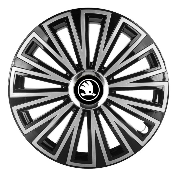 Set 4 Capace Roti pentru Skoda Nou Alb-Negru, model Sunset, R16, SKODA