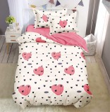 Lenjerie De Pat Girly Xf028, Bumbac, 4 Piese, Fara Elastic, Imprimeu, Roz