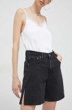 Cumpara ieftin Abercrombie &amp; Fitch pantaloni scurti jeans femei, culoarea negru, neted, high waist