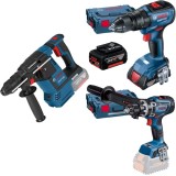 Bosch GBH 18V-26 + GSR 18V-150 C + GSB 18V-50 - Rotopercutor SDS-Plus 2.6 J + Masina de gaurit si insurubat 150 Nm valiza speciala + Masina de gaurit