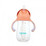Cana cu Pai Tritan U-Grow, 300ml, Portocalie, Anti-Scurgere, Fara BPA, Manere Ergonomice, Bebelusi