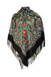 Esarfa tip sal cu flori, Dacali, negru, 107 x107 cm, Marime universala