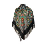 Esarfa tip sal cu flori, Dacali, negru, 107 x107 cm