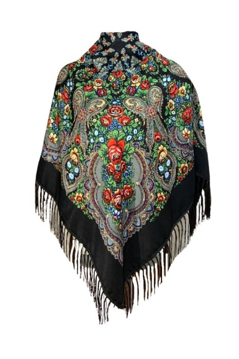 Esarfa tip sal cu flori, Dacali, negru, 107 x107 cm