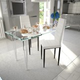 Cumpara ieftin Scaune de bucătărie, 2 buc., alb, piele ecologică
