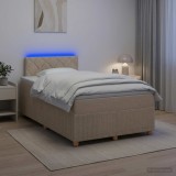Cumpara ieftin Pat boxspring cu saltea cu benzi LED Crem 120 x 190 cm Tesatura