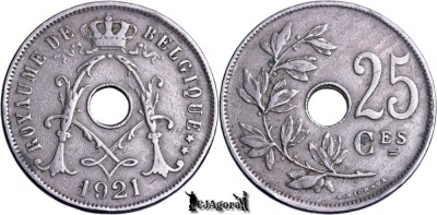 1921, 25 Centimes - Albert I - Regatul Belgiei - inscripție franceză foto