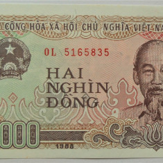 BANCNOTA COMUNISTA 2000 DONG - VIETNAM, anul 1988 *cod 772 = UNC