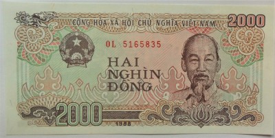 BANCNOTA COMUNISTA 2000 DONG - VIETNAM, anul 1988 *cod 772 = UNC foto