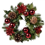 Aranjament decorativ pentru masa de Craciun, model coronita cu Craciunita, Globuri si Conuri, 32 cm, Multicolor