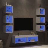 vidaXL Unități de perete TV cu LED-uri, 8 piese, alb, lemn prelucrat