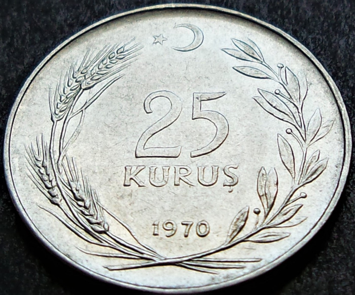 Moneda 25 KURUS - TURCIA, anul 1970 * cod 1410