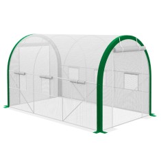 Outsunny Sere tunel, sera, usi cu fermoar, ferestre cu plasa, cadru metalic, 3,5 x 2 x 2m, alb | Aosom Romania