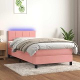 Cumpara ieftin Pat continental cu saltea &amp; LED, roz, 80x200 cm, catifea