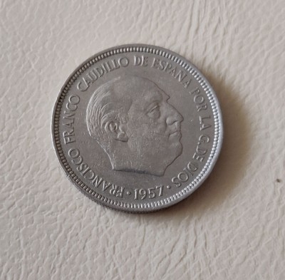 Spania - 5 pesetas (1957) - Francisco Franco - monedă s310 foto